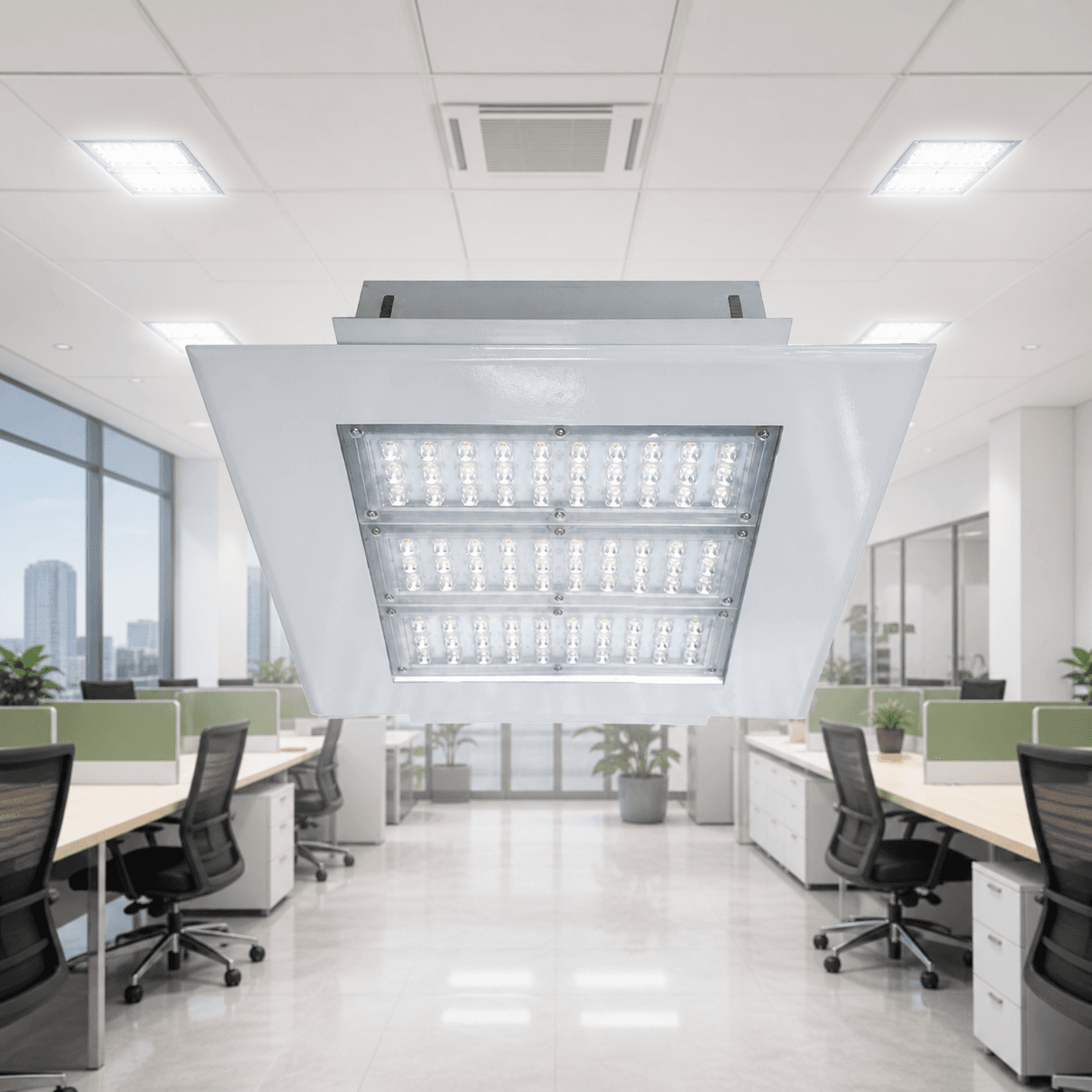 โคมไฟเพดาน LED รุ่น SC410 ดีไซน์สี่เหลี่ยมสีขาว มาตรฐาน IP65 ใช้ Driver Mean Well ประสิทธิภาพสูง 100 lm/W