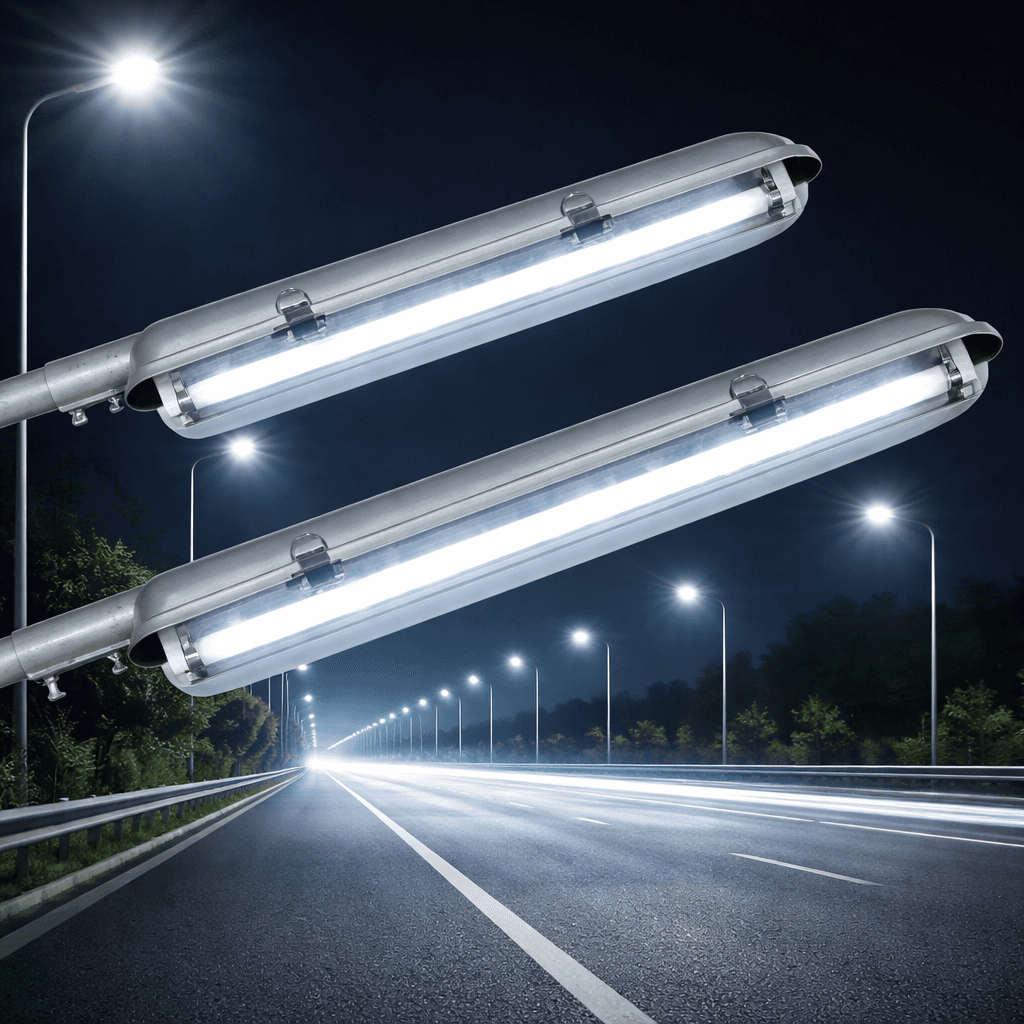 โคมไฟถนน SC520 สำหรับหลอด T8 วัสดุอลูมิเนียมฉีดขึ้นรูปไม่เป็นสนิม ฝาครอบอะคริลิคใส ทนทานต่อสภาพอากาศภายนอก สำหรับส่องสว่างทางเดินและถนนสาธารณะ