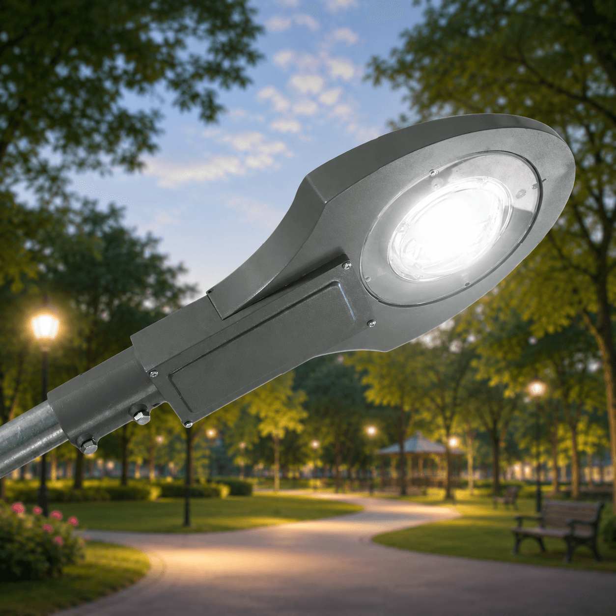โคมไฟถนน LED SC579 Lumina ประสิทธิภาพสูง 100lm/W มาตรฐาน IP65 อายุการใช้งาน 50,000 ชั่วโมง สำหรับส่องสว่างถนนและสวนสาธารณะ