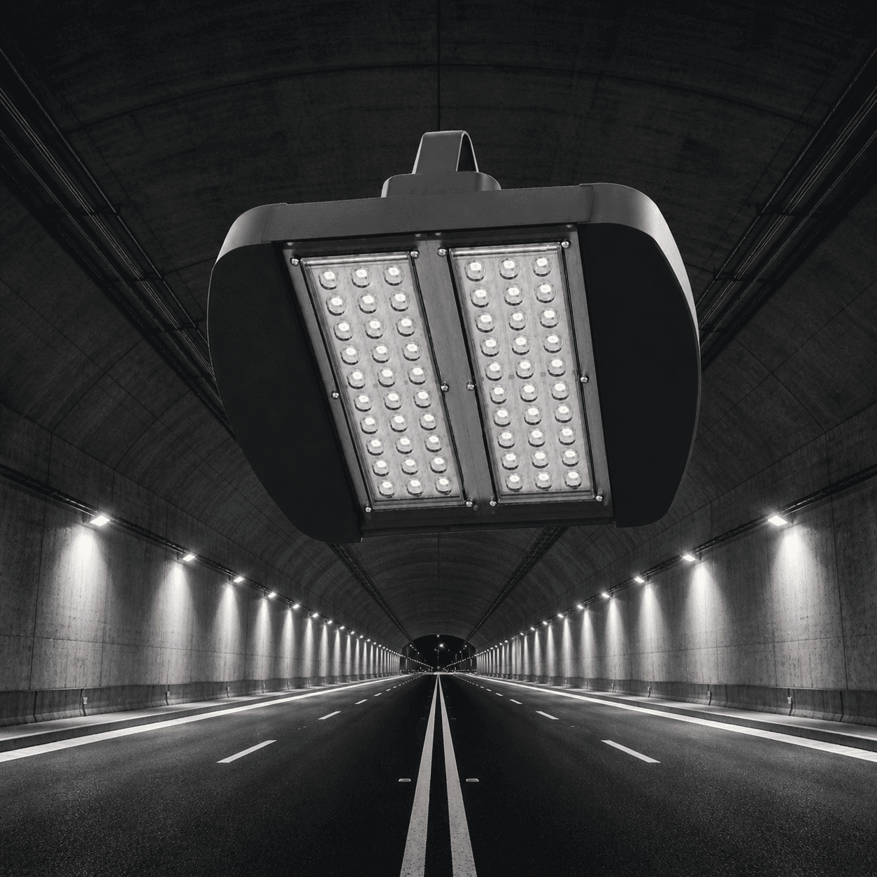 โคมไฟส่องอุโมงค์ LED รุ่น SC790 วัสดุอลูมิเนียมฉีดขึ้นรูปสีดำ มาตรฐาน IP65 ใช้ Driver Mean Well สำหรับติดตั้งในอุโมงค์ทางลอดและพื้นที่พาณิชย์