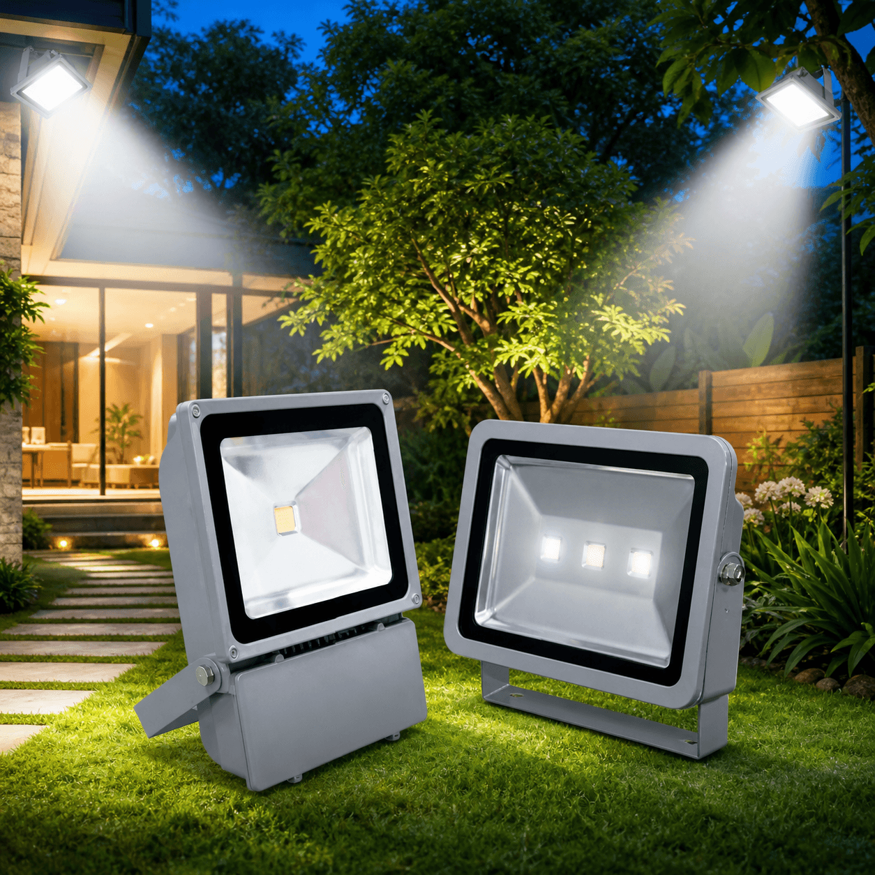 โคมไฟสปอร์ตไลท์ LED รุ่น SC770 ขนาด 100W และ 150W มาตรฐาน IP65 ตัวโคมสีเทาผลิตจากอลูมิเนียมฉีดขึ้นรูป อายุการใช้งาน 50,000 ชั่วโมง สำหรับใช้งานในสำนักงานและที่พักอาศัย