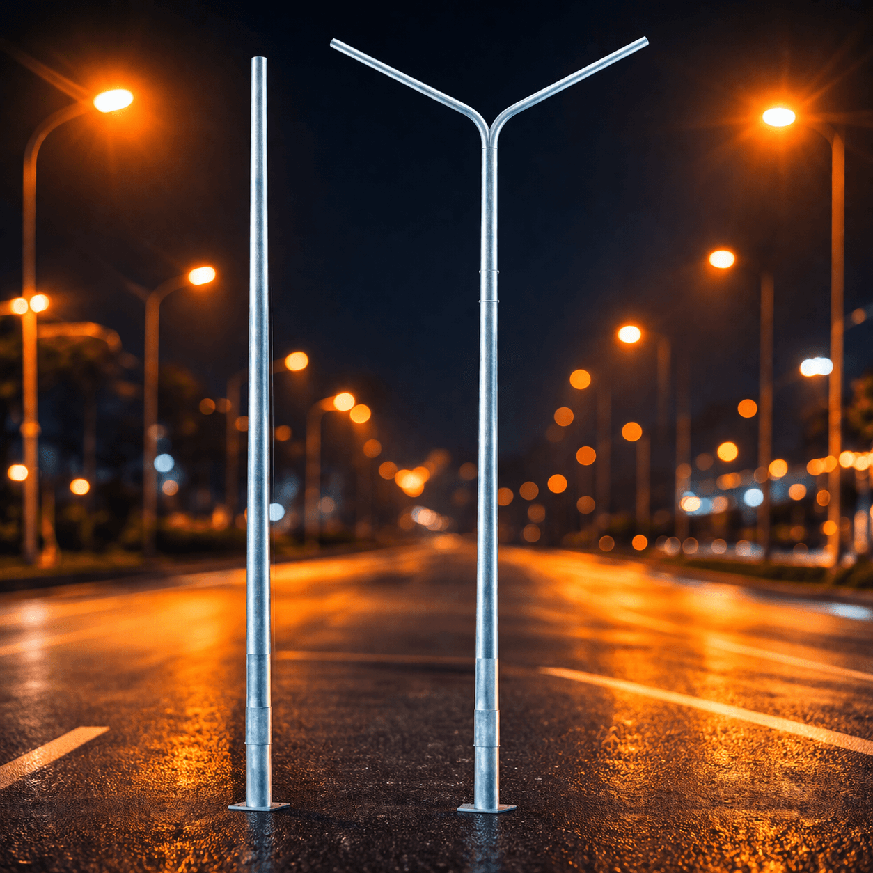 เสาไฟถนน STAMINA รุ่น SC50S และ SC52S ดีไซน์เสาแบบเรียว (Tapered Pole) ชุบกัลวาไนซ์กันสนิม มาตรฐาน ASTM A123 เหมาะสำหรับการติดตั้งโคมไฟถนนในสวนและพื้นที่ส่วนกลาง