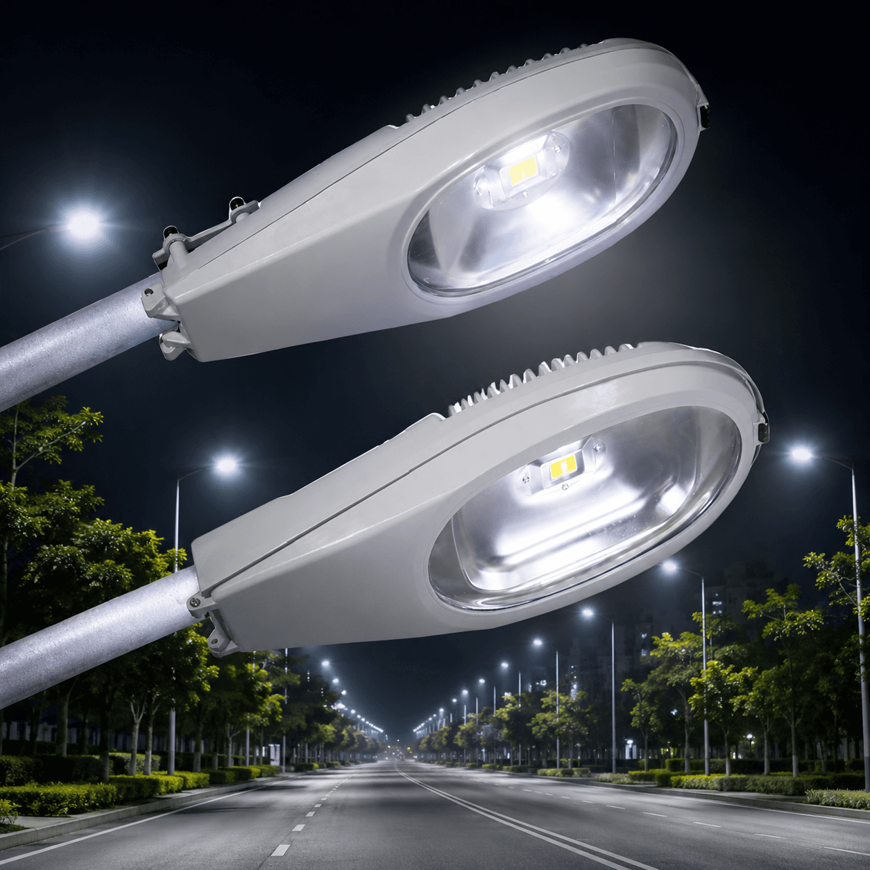 โคมไฟถนน LED รุ่น Optima SC572 SC573 กำลังไฟ 20W 30W 50W มาตรฐาน IP65 ตัวโคมอลูมิเนียมฉีดขึ้นรูป กระจกนิรภัย สำหรับส่องสว่างถนนและสวนสาธารณะ