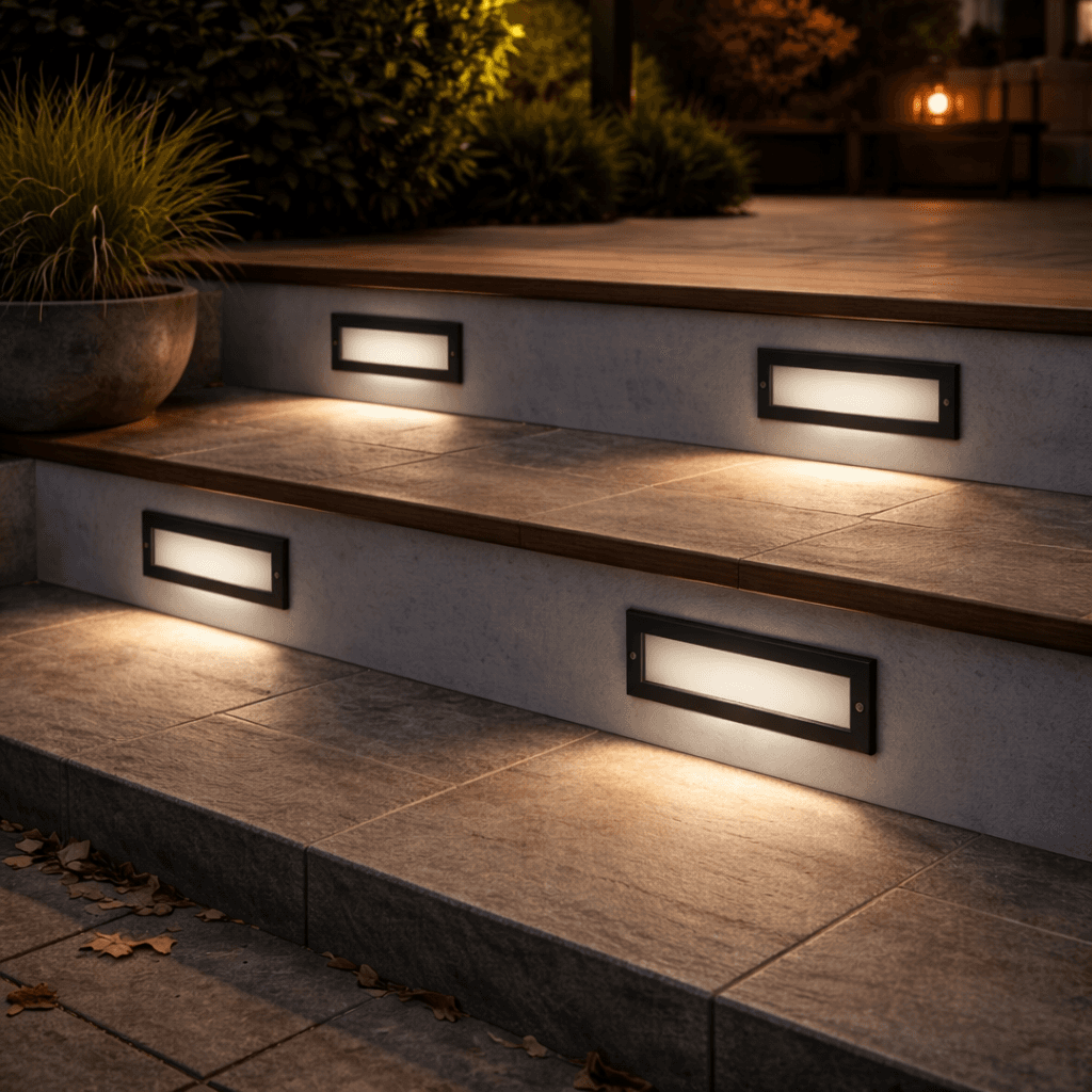 โคมไฟฝังขั้นบันได SC801 Step Light หน้ากระจก ขั้ว E27 วัสดุอลูมิเนียมฉีดขึ้นรูป สำหรับส่องสว่างทางเดินและบันไดภายนอกอาคาร