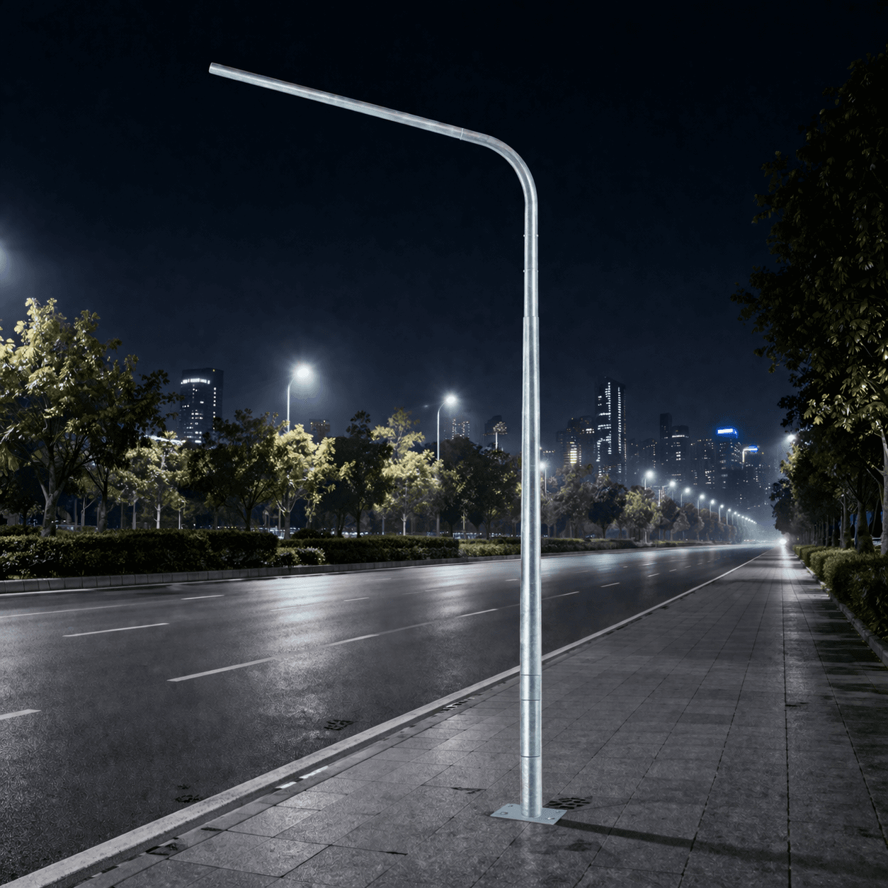 เสาไฟถนนกิ่งเดี่ยวรุ่น SC61 (Triumph) มาตรฐาน มอก. 2316-2549 ชุบกัลวาไนซ์ป้องกันสนิม มวลสังกะสี 500 g/sqm สำหรับงานถนนสาธารณะและโครงการมาตรฐาน ความสูงเลือกได้ตั้งแต่ 4-14 เมตร