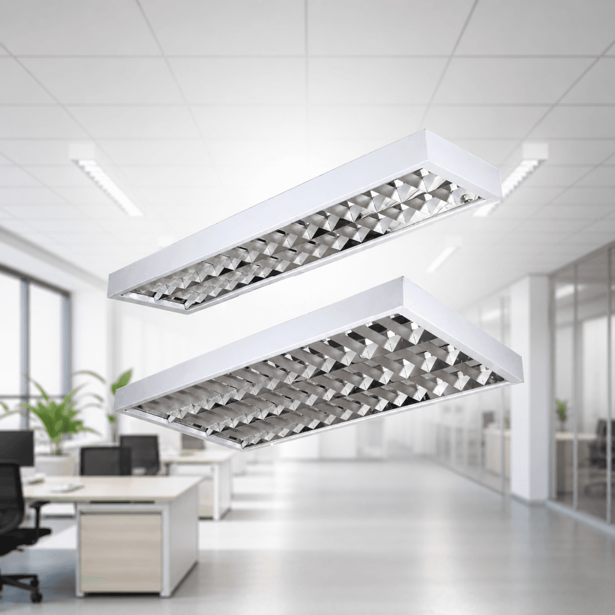 โคมไฟตะแกรงอลูมิเนียมติดลอย รุ่น SC310Y VILUX ขั้วรับหลอดขาสปริง รองรับหลอด T8 LED สำหรับติดตั้งในสำนักงานและอาคารพาณิชย์