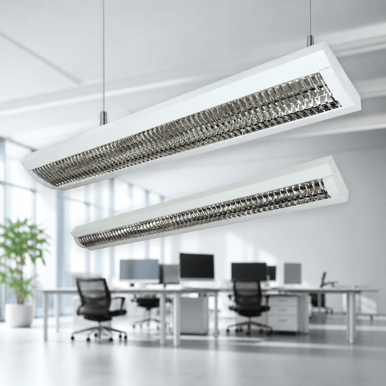 โคมไฟตะแกรงดีไซน์โมเดิร์น รุ่น Vector รองรับหลอด T8 LED แผ่นสะท้อนแสงอลูมิเนียมเงา ลดแสงสะท้อน สำหรับติดตั้งในสำนักงานและบ้านพักอาศัย