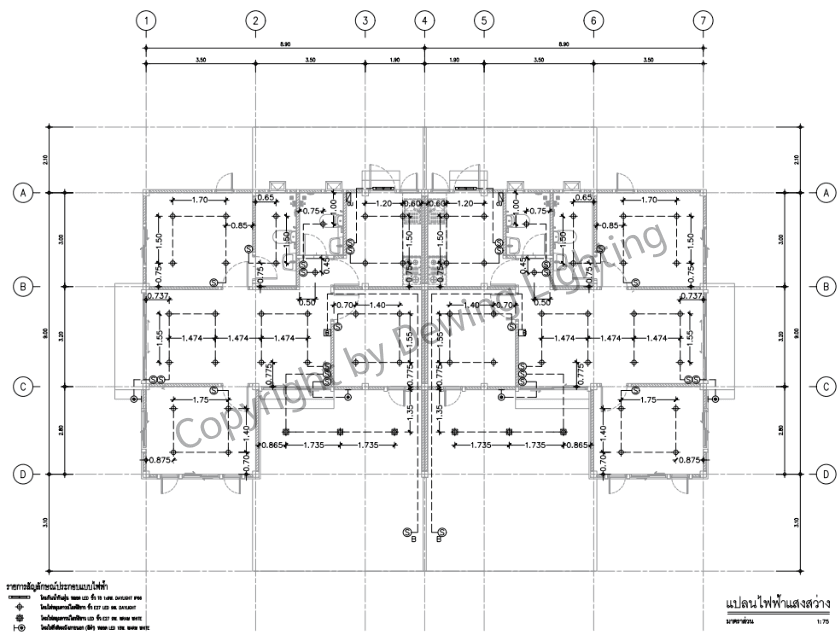 แปลนตำแหน่งดวงโคมและสวิตช์ไฟ บ้านแฝดชั้นเดียว Type A