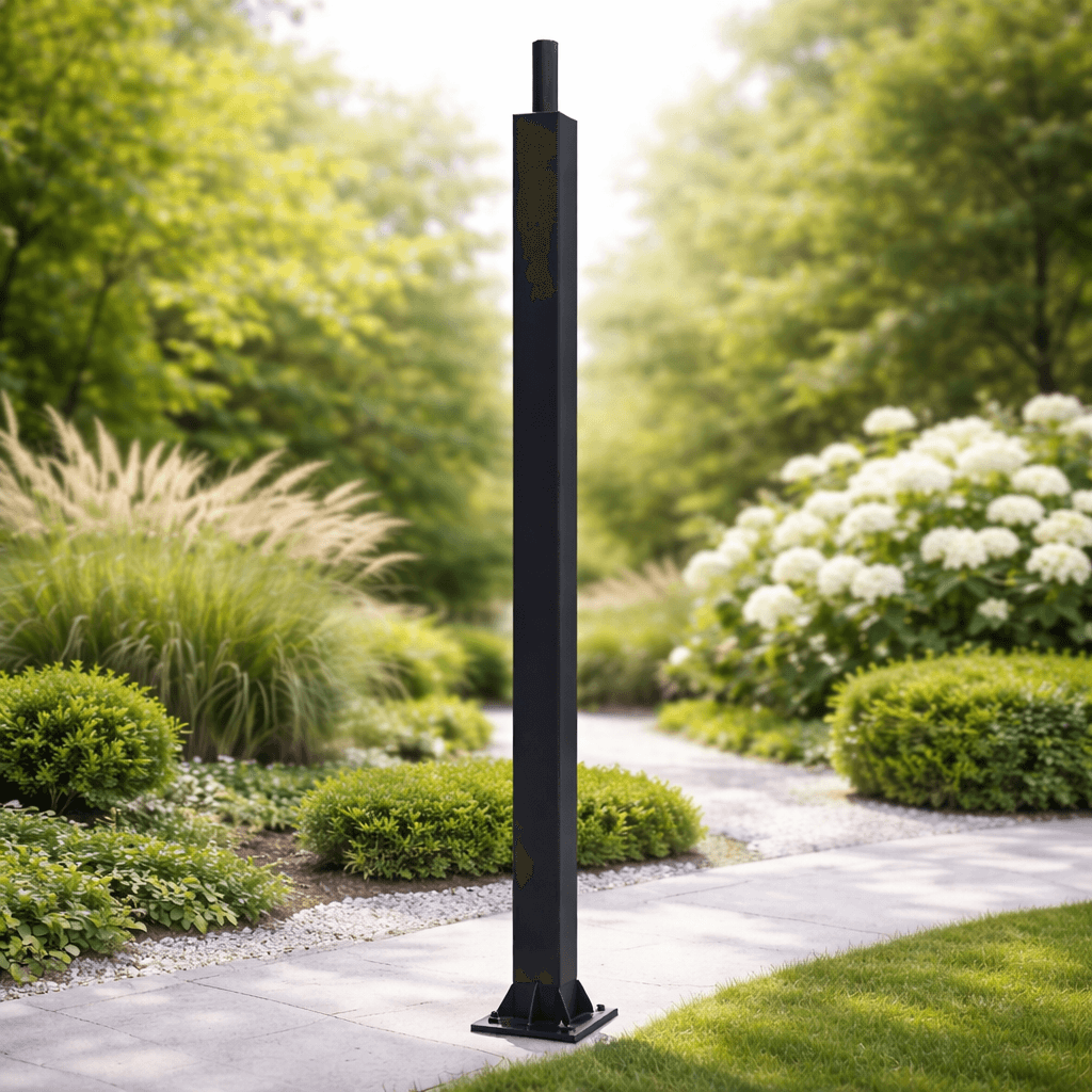 เสาไฟถนนเหล็กเหลี่ยม SC30 โครงสร้างเหล็ก SS400 สูง 2.5-6 เมตร ชุบกัลวาไนซ์กันสนิม มีช่องเซอร์วิสโคนเสา สำหรับติดตั้งไฟทางเดินและสวนสาธารณะ