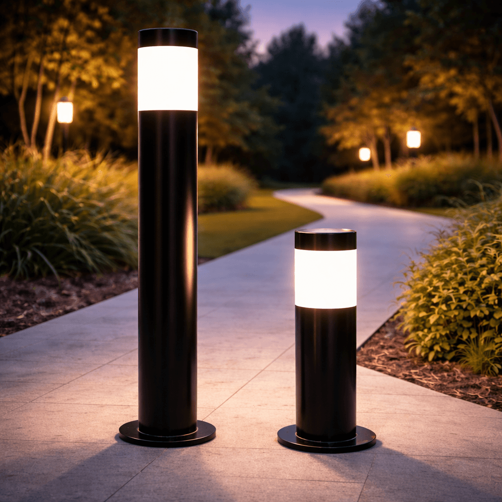 โคมไฟสนาม SC633 Bollard Polycarbonate Opal Diffuser วัสดุอลูมิเนียมและเหล็ก ดีไซน์โมเดิร์นสำหรับงานสวนและทางเดินภายนอก