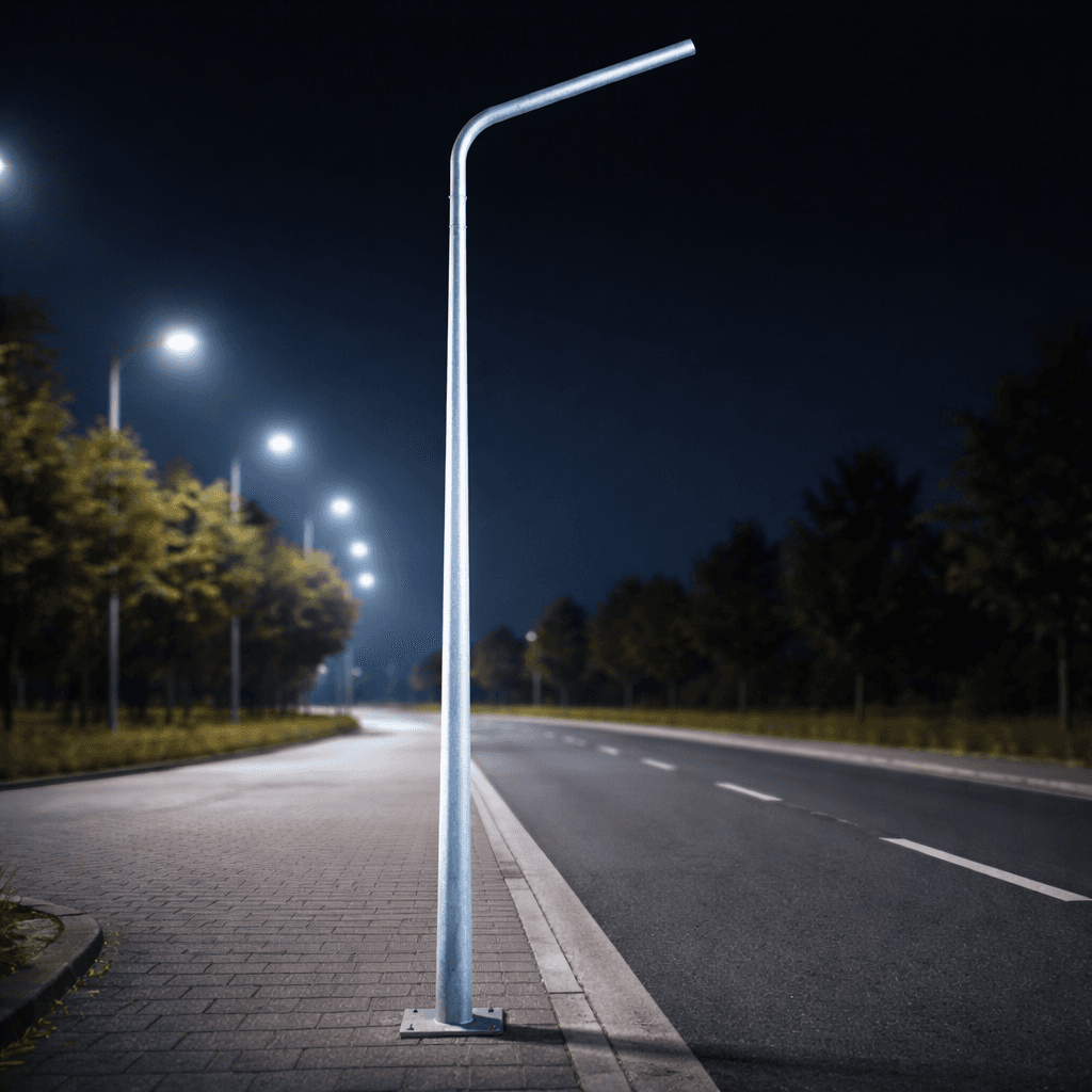 เสาไฟถนนกิ่งเดี่ยวแบบเรียว SC51S (STAMINA) วัสดุเหล็กชุบกัลวาไนซ์กันสนิม มาตรฐาน ASTM A123 ดีไซน์ทันสมัย มีช่องเซอร์วิสซ่อมบำรุงโคนเสา ความสูงเสา 3-7 เมตร