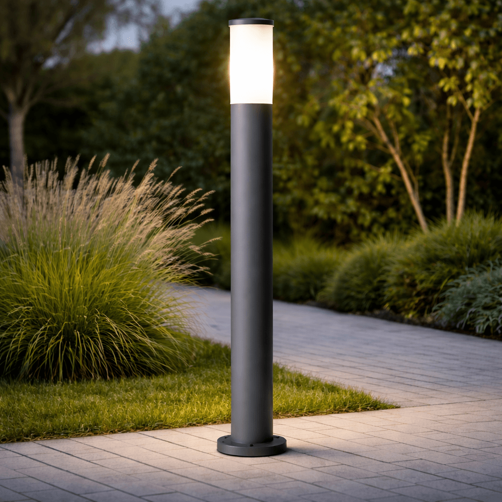 โคมไฟสนาม SC634 Aluminium Bollard Opal Glass ดีไซน์ทรงกระบอกทันสมัย วัสดุอลูมิเนียมพ่นสีฝุ่นสำหรับงานสวนและทางเดินภายนอก