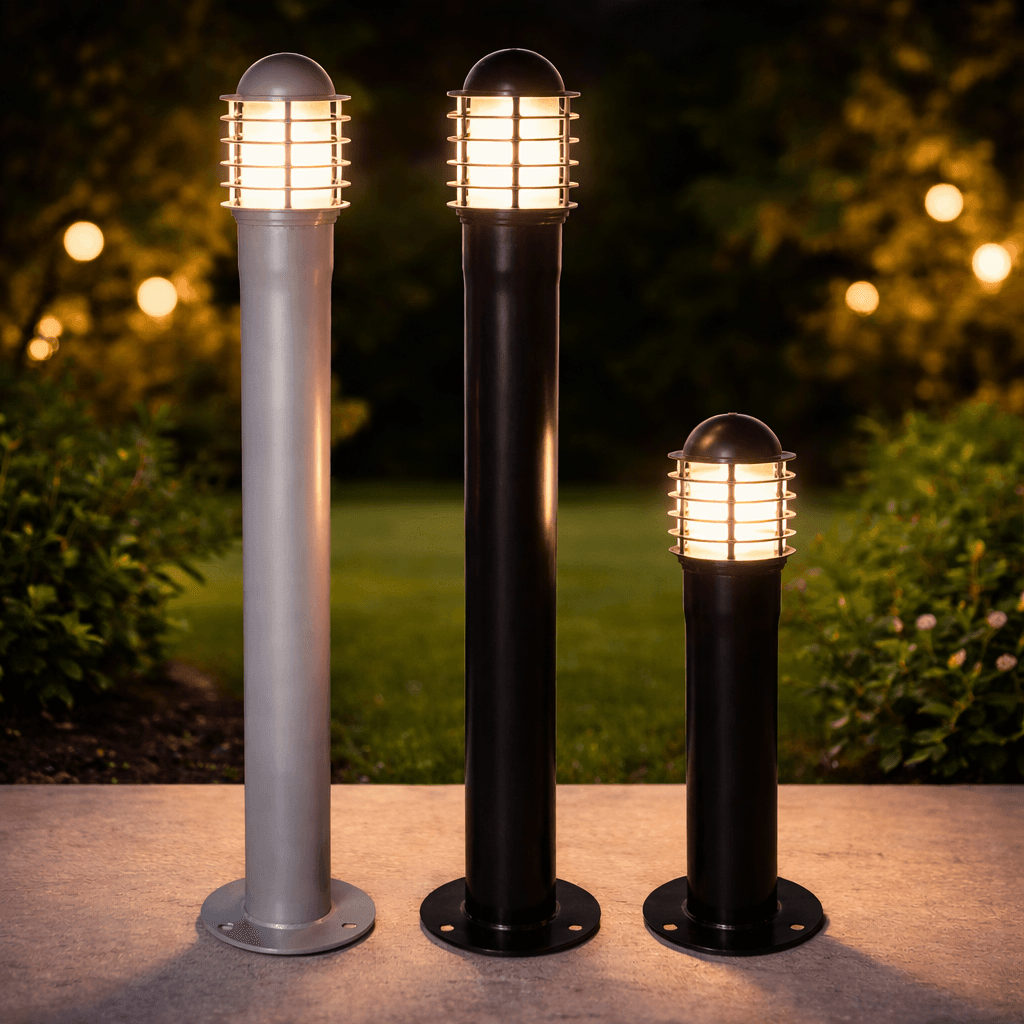 โคมไฟสนาม SC628 Bollard Aluminium Rip cover ดีไซน์กรงนกช่องถี่ วัสดุอลูมิเนียมและเหล็กสำหรับงานสวนภายนอก