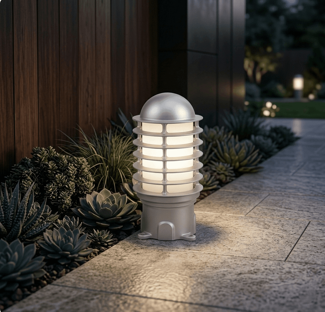 Lunar-โคมไฟหัวเสา-กรงนก-SC688P-อลูมิเนียม-สีเทา-ตกแต่งสวน-ภายนอกอาคาร